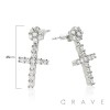CROSS DESIGN PAIR OF MICROPAVED STAINLESS STEEL PIN EARRING